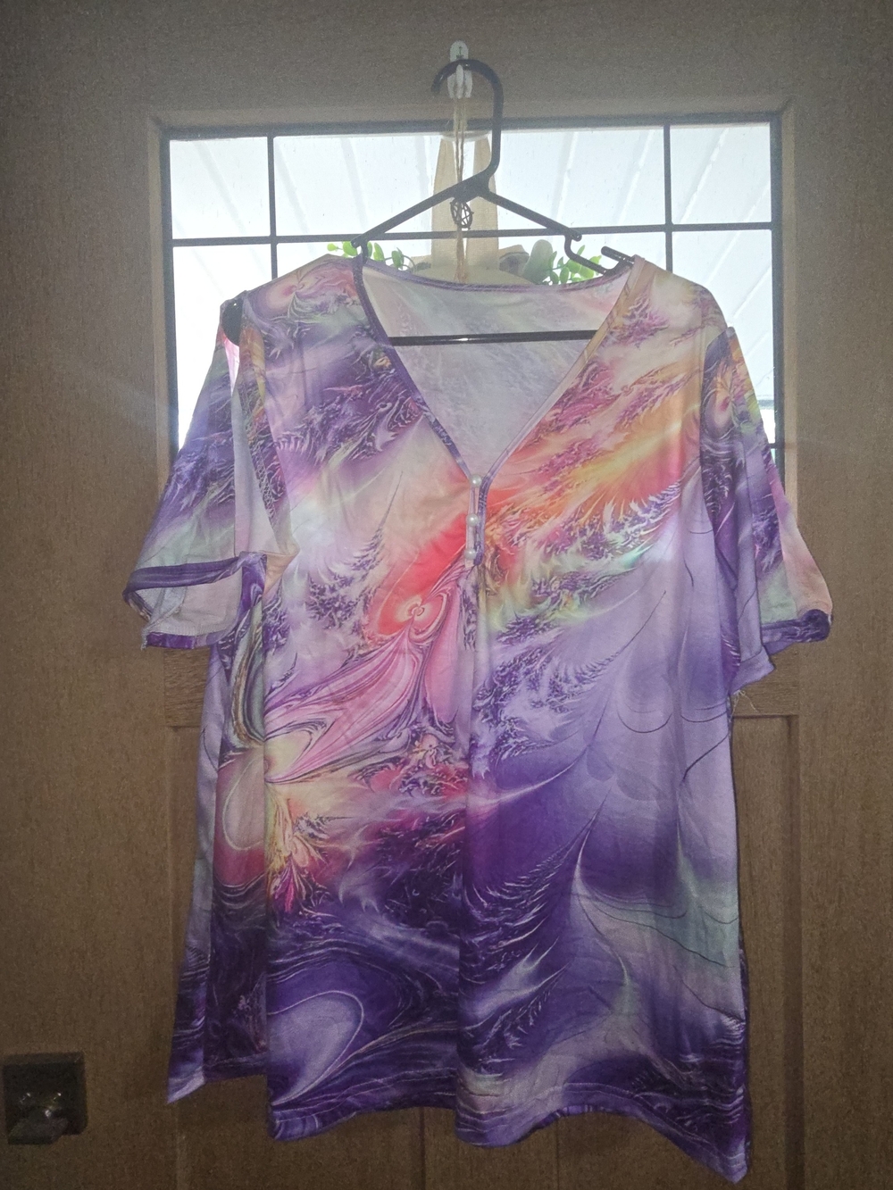 Vibrant Purple Multicolor V-Neck Women's Top